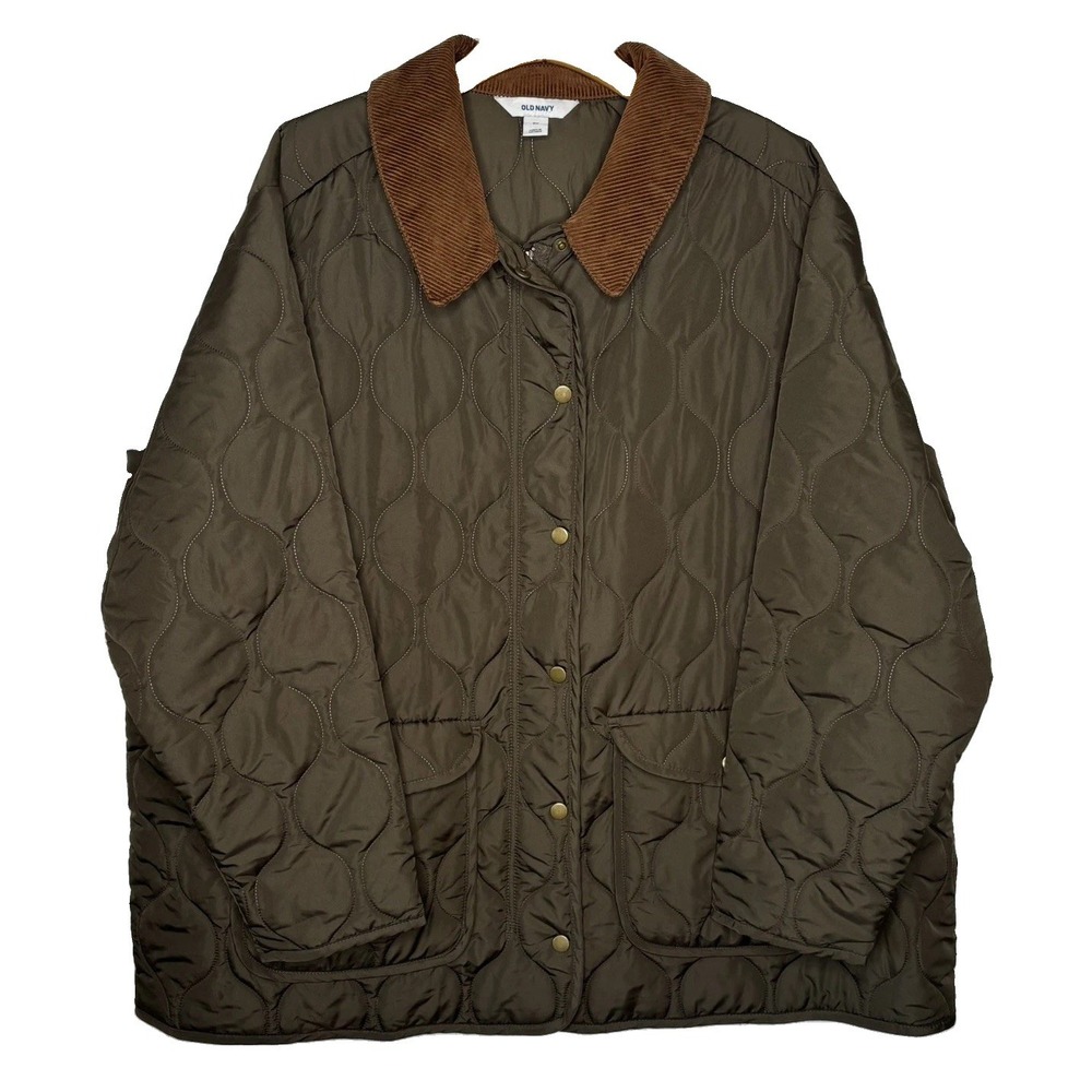 Old Navy Barn Jacket Womens 2X Olive Green Brown Corduroy Collar Chore Coat